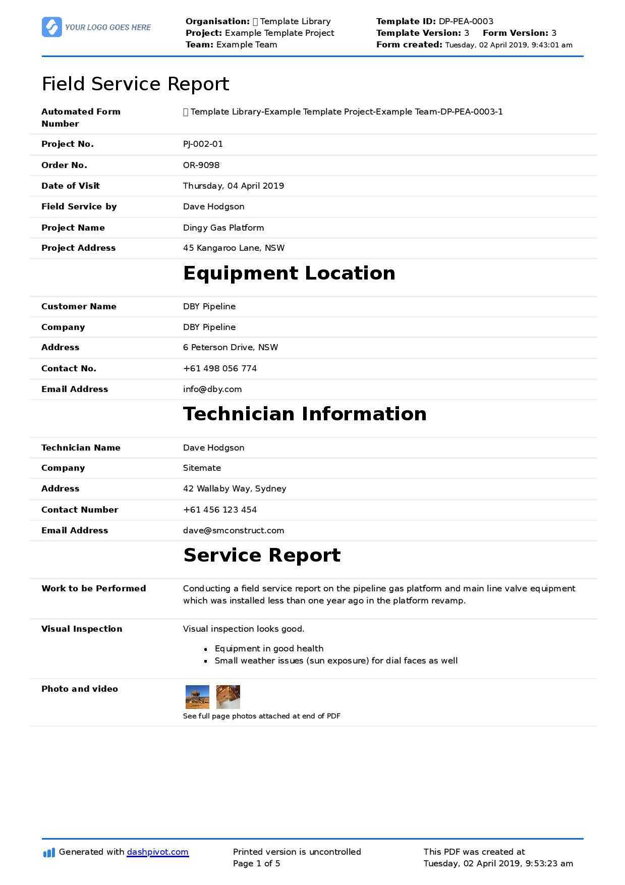 Field Service Report Template (Better Format Than Word For Field Report Template