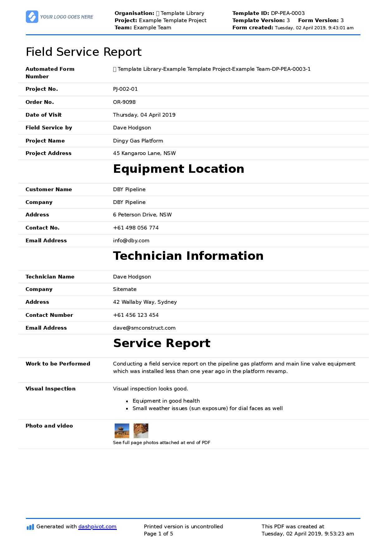 Field Service Report Template (Better Format Than Word In Technical Service Report Template