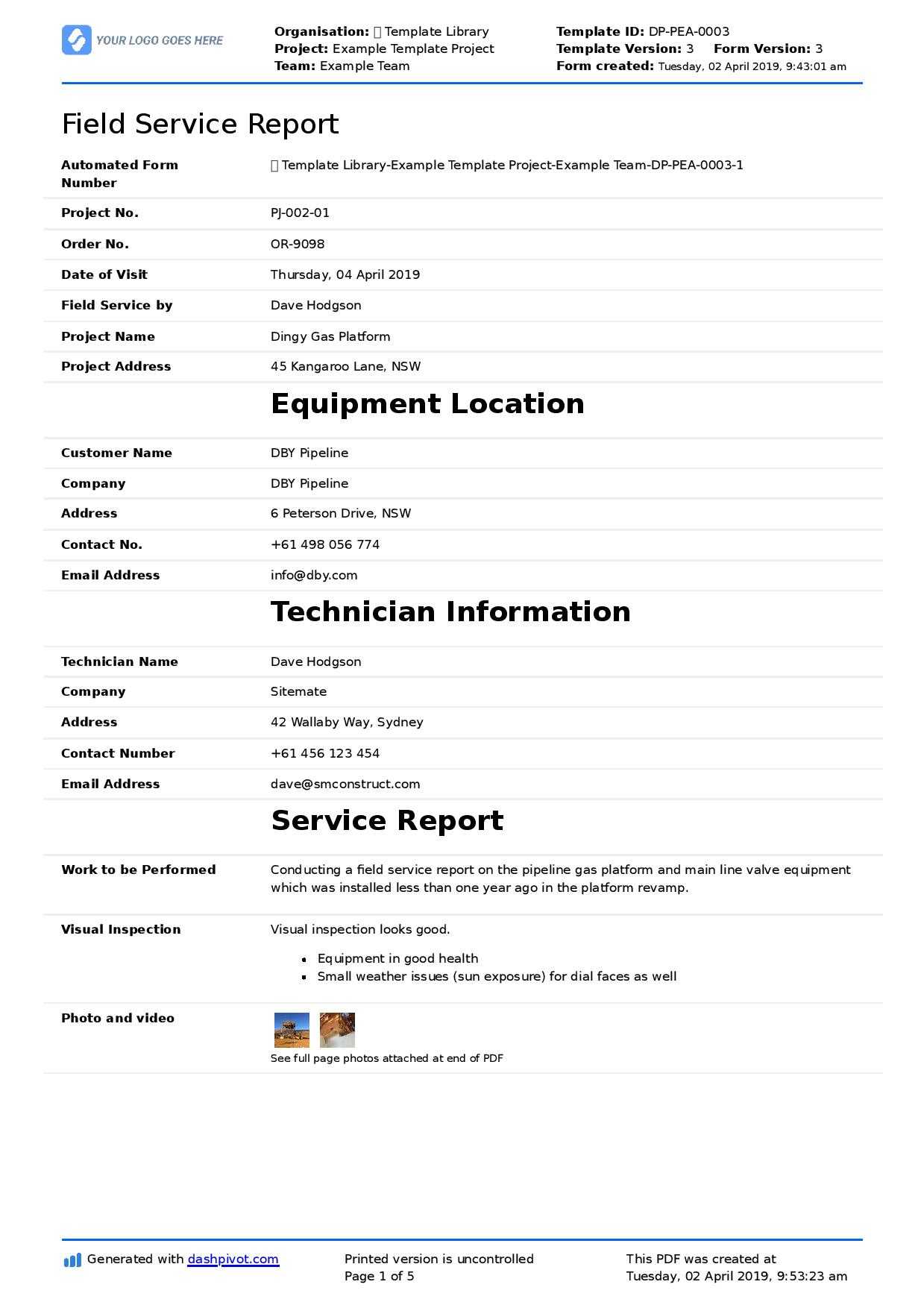 Field Service Report Template (Better Format Than Word Regarding Report Content Page Template