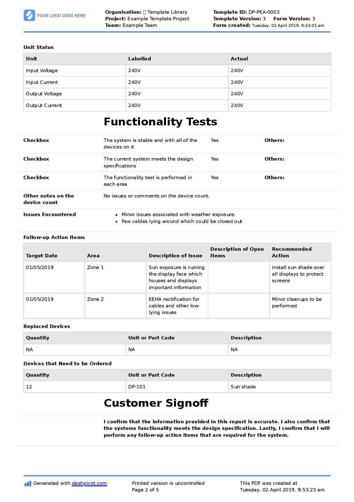 Field Service Report Template (Better Format Than Word Throughout Field Report Template