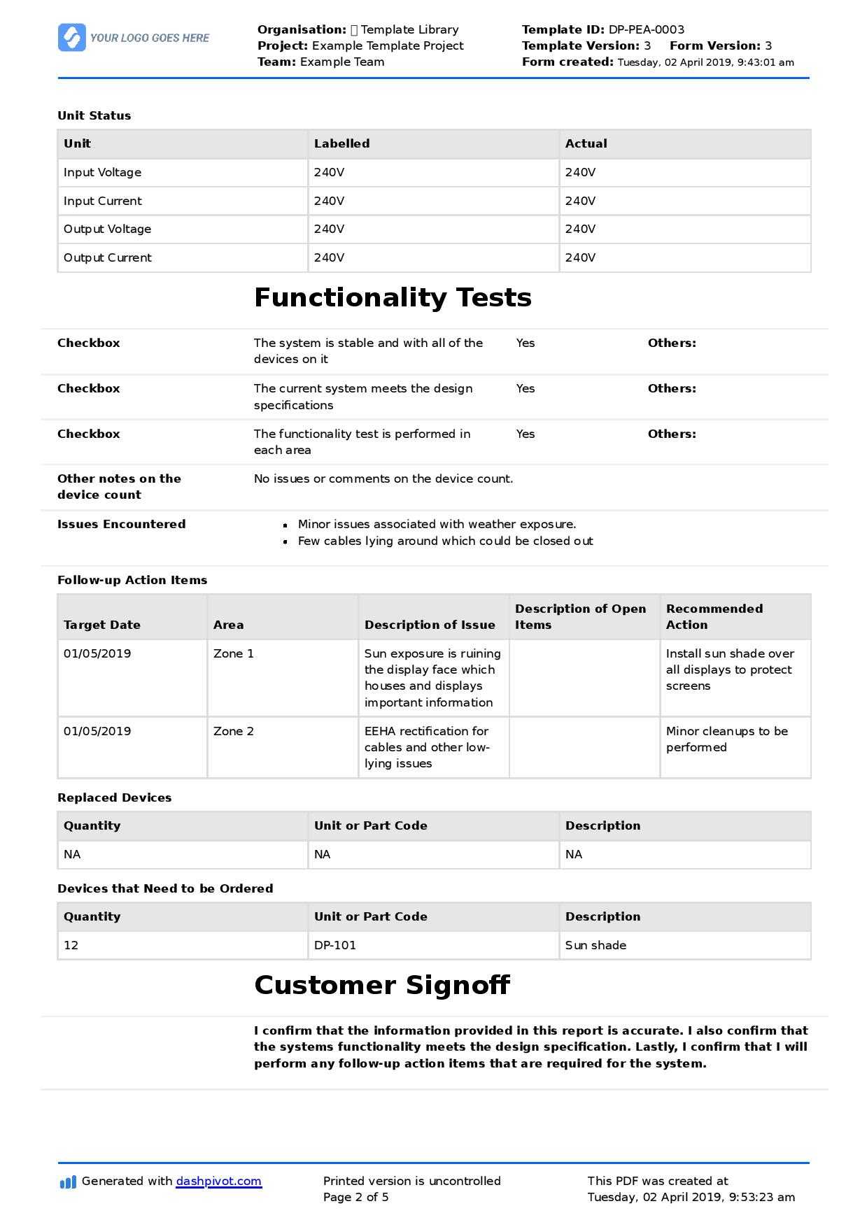 Field Service Report Template (Better Format Than Word With Regard To Word Document Report Templates