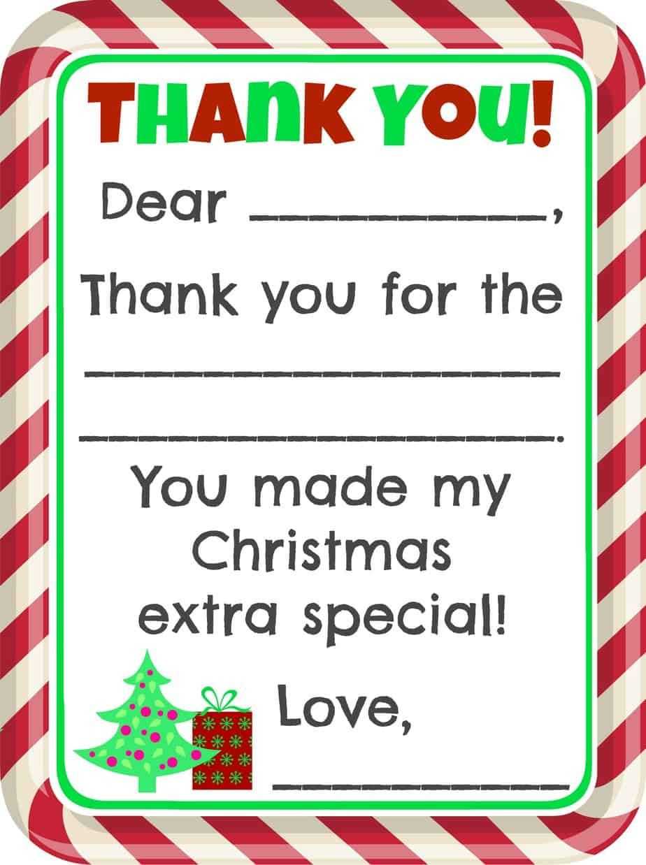 Fill In The Blank Christmas Thank You Cards Free Printable With Regard To Christmas Thank You Card Templates Free