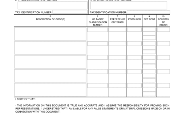 Fillable Nafta Certificate Of Origin - Fill Online throughout Nafta Certificate Template