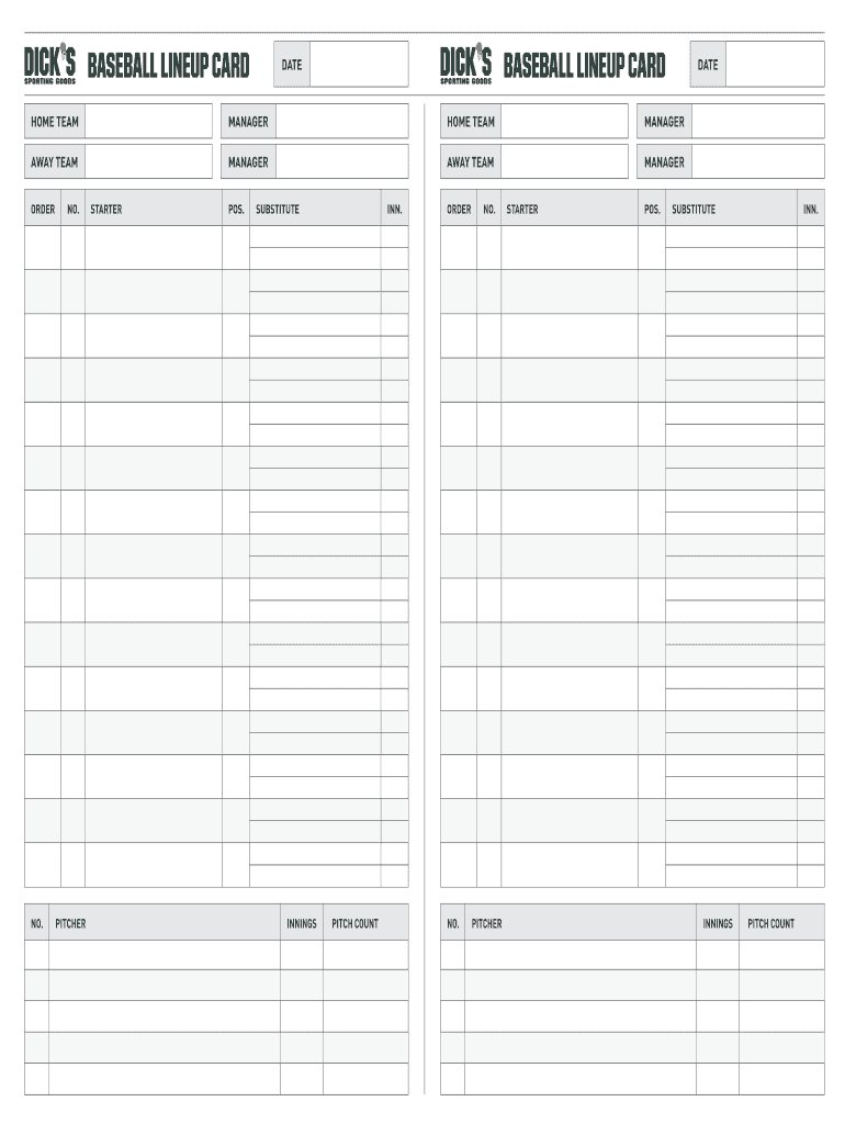 Fillable Online Baseball Lineup Card Baseball Lineup Card In Baseball Lineup Card Template