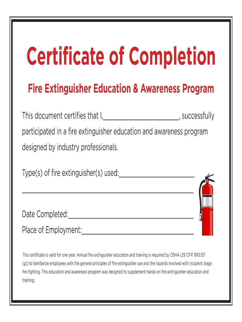 Fillable Online Certificate Of Completion – Fire Throughout Fire Extinguisher Certificate Template