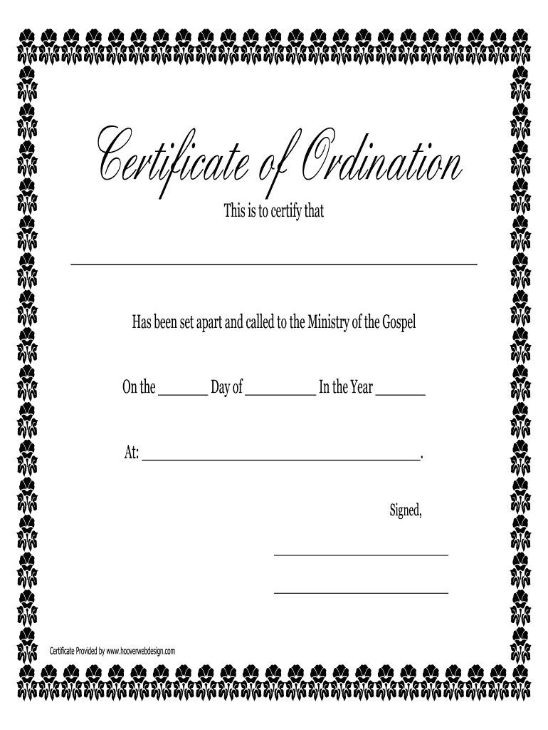 Fillable Online Printable Certificate Of Ordination With Regard To Ordination Certificate Templates