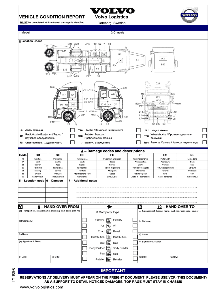 Fillable Online Vehicle Condition Report Volvo Logistics A B With Truck Condition Report Template