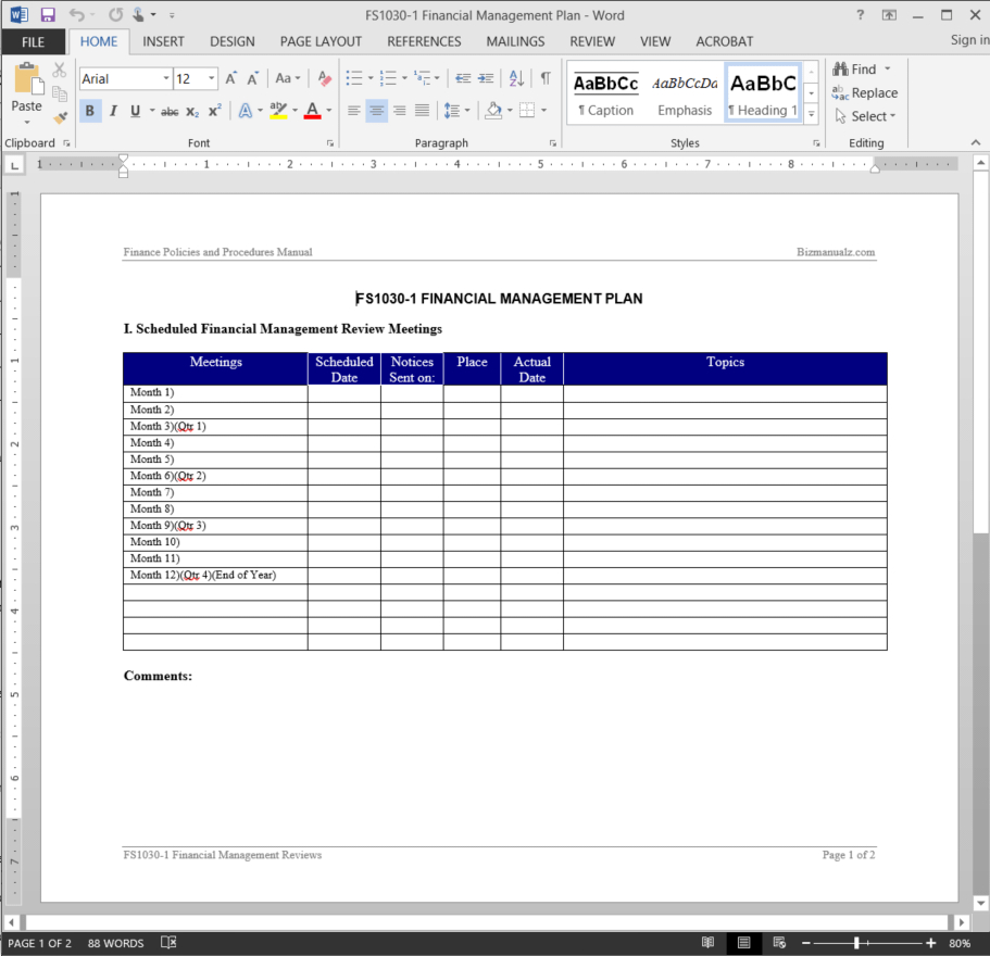 Financial Management Plan Template | Fs1030 1 Pertaining To It Management Report Template
