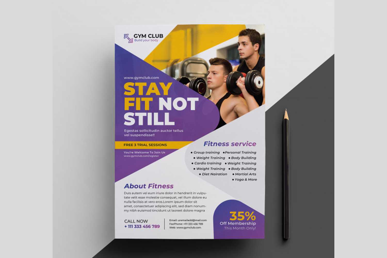 Fintess Flye Template | Gym Flyer Template | Fitness Poster In Membership Brochure Template