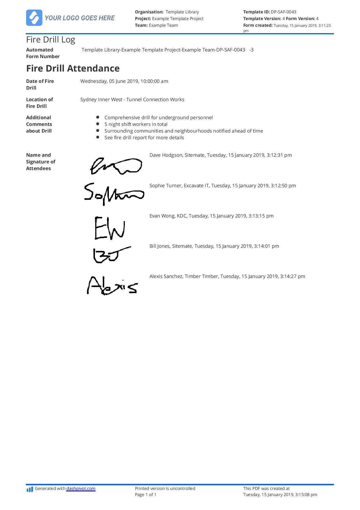 Fire Drill Log Template: Free, Customisable And Better Than Intended For Emergency Drill Report Template