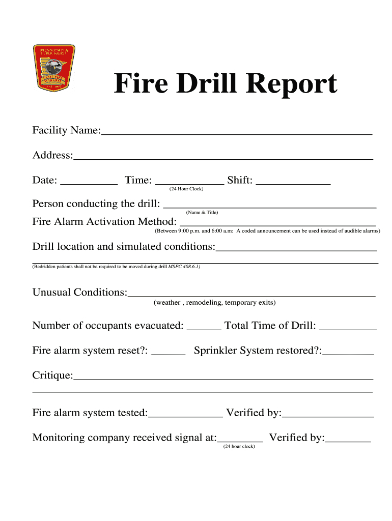 Fire Drill Report Template - Fill Online, Printable For Fire Evacuation Drill Report Template
