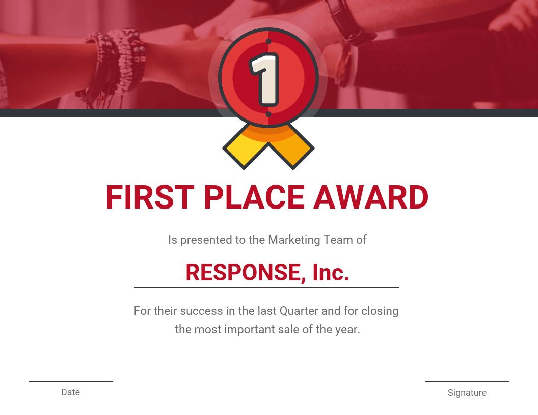 First Place Award Certificate Template Template - Venngage Pertaining To First Place Award Certificate Template