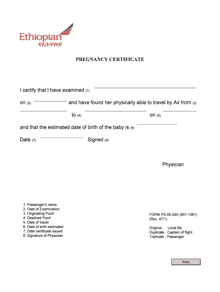 Fit To Fly Certificate Pregnancy Format - Fill Online Regarding Fit To Fly Certificate Template
