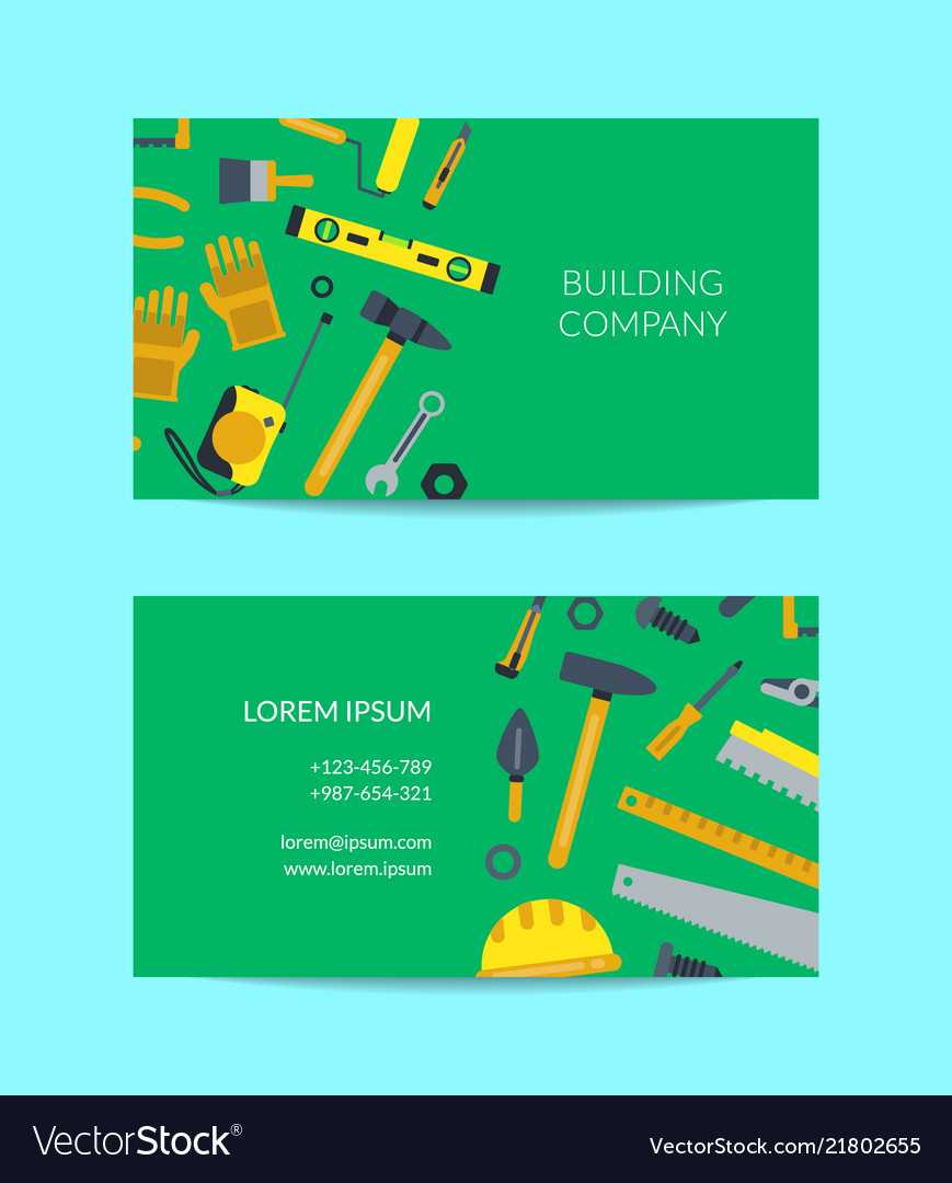 Flat Construction Tools Business Card Intended For Construction Business Card Templates Download Free