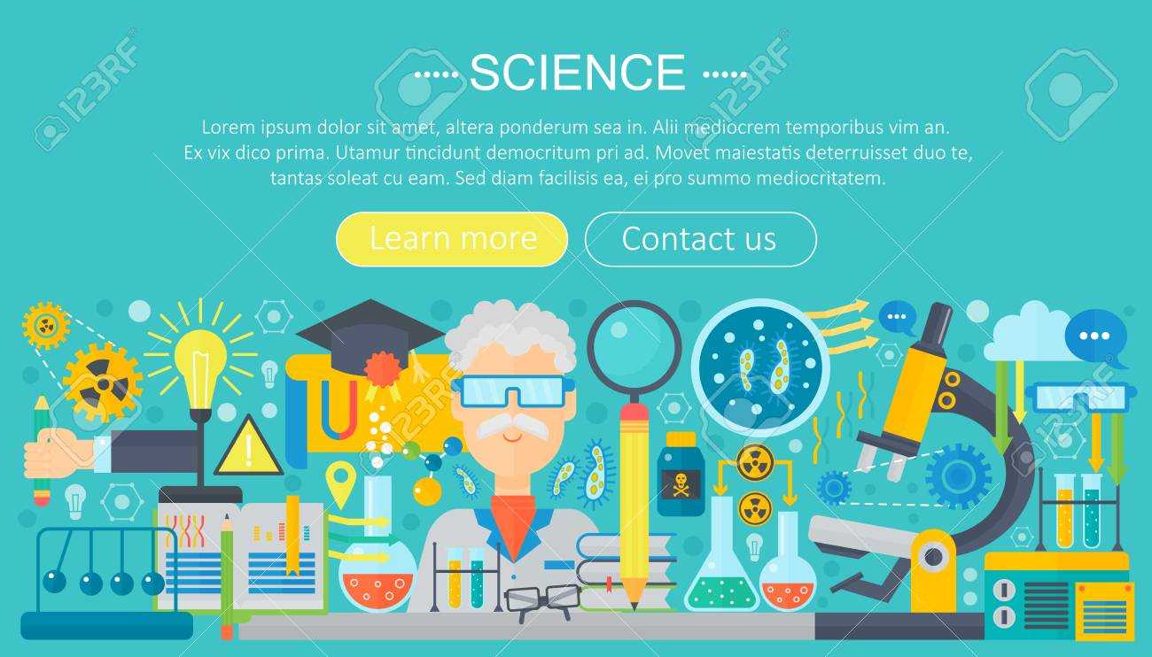 Flat Design Concept Of Science. Horizontal Banner With Scientist.. Intended For Science Fair Banner Template