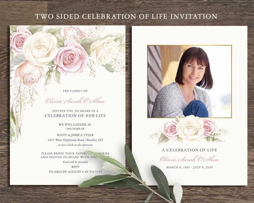 Floral Funeral Invitation Funeral Announcement Card In Memorial Card Template Word