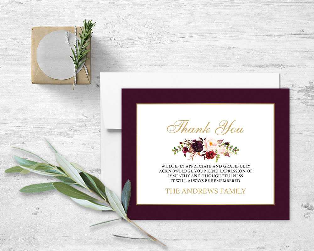 Floral Sympathy Thank You Card Memorial Service Printable Template Obituary  Service Printed Or Diy Cards Funeral Acknowledgement Digital Regarding Sympathy Thank You Card Template