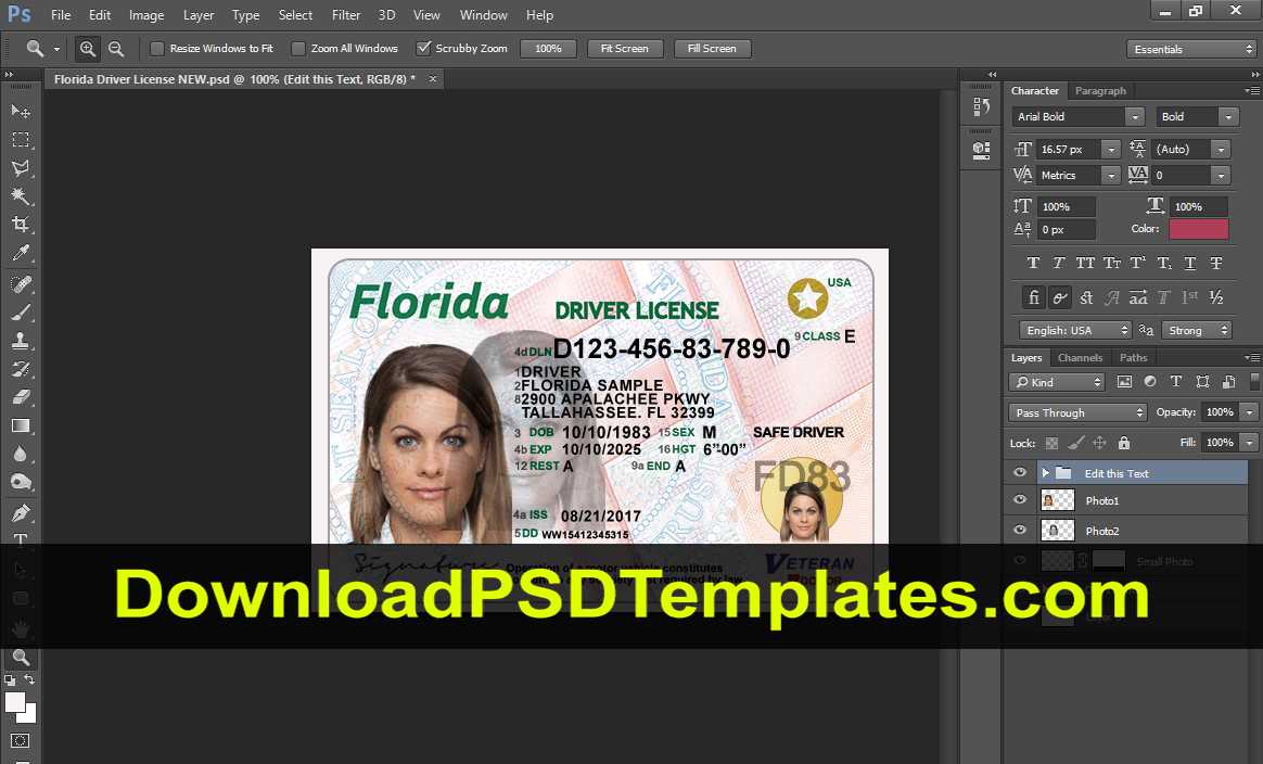 Florida Driver License Psd [Fl New Updated Template] In Florida Id Card Template