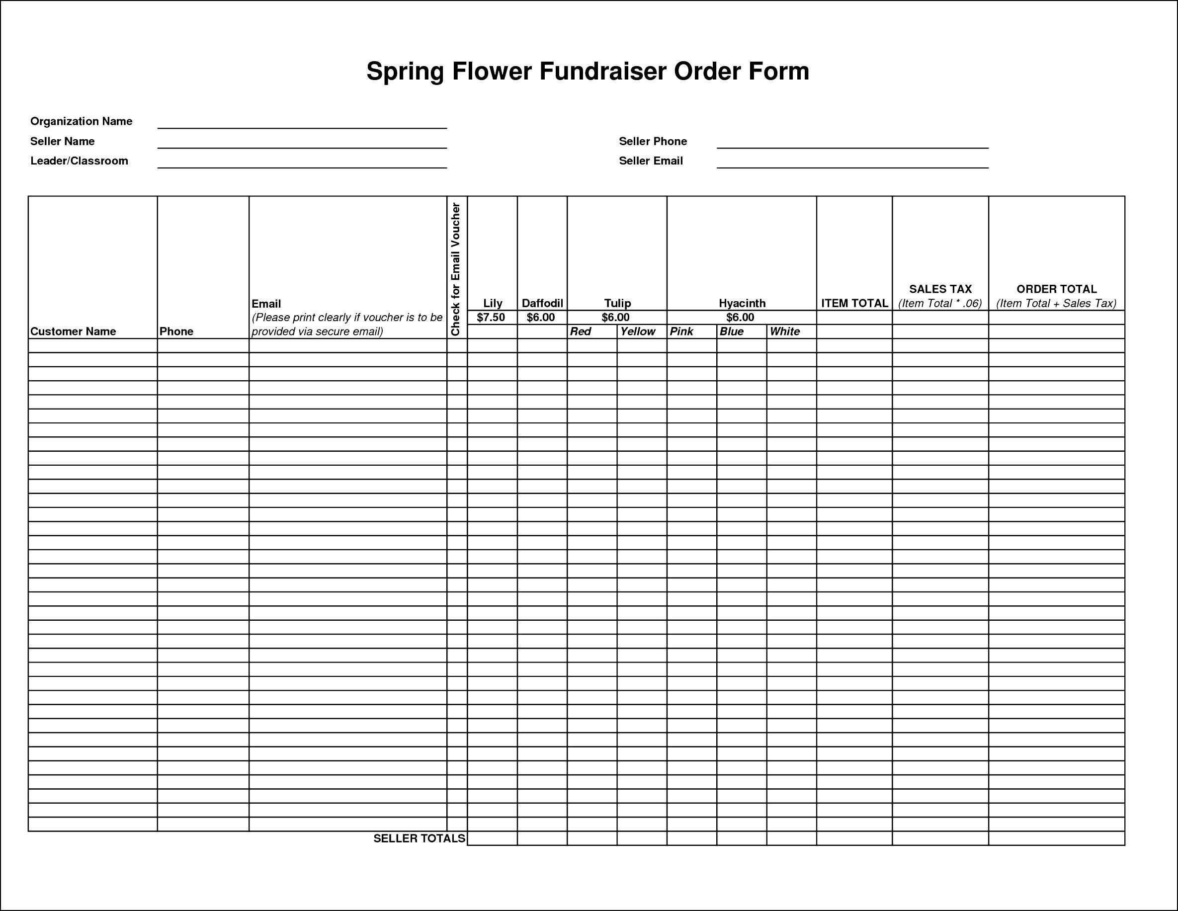 Flower Fundraiser Order Forms Template | Besttemplates123 With Blank Fundraiser Order Form Template