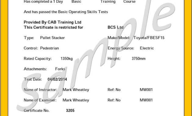 Forklift Training Certificate Template in Forklift Certification Template