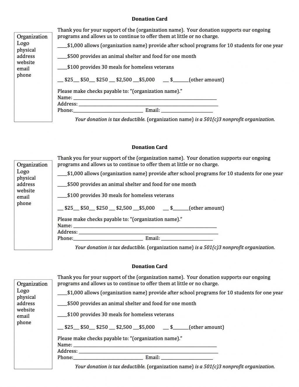 Form Donation Template Excel Html Pledge Doc Word Charitable Intended For Donation Card Template Free