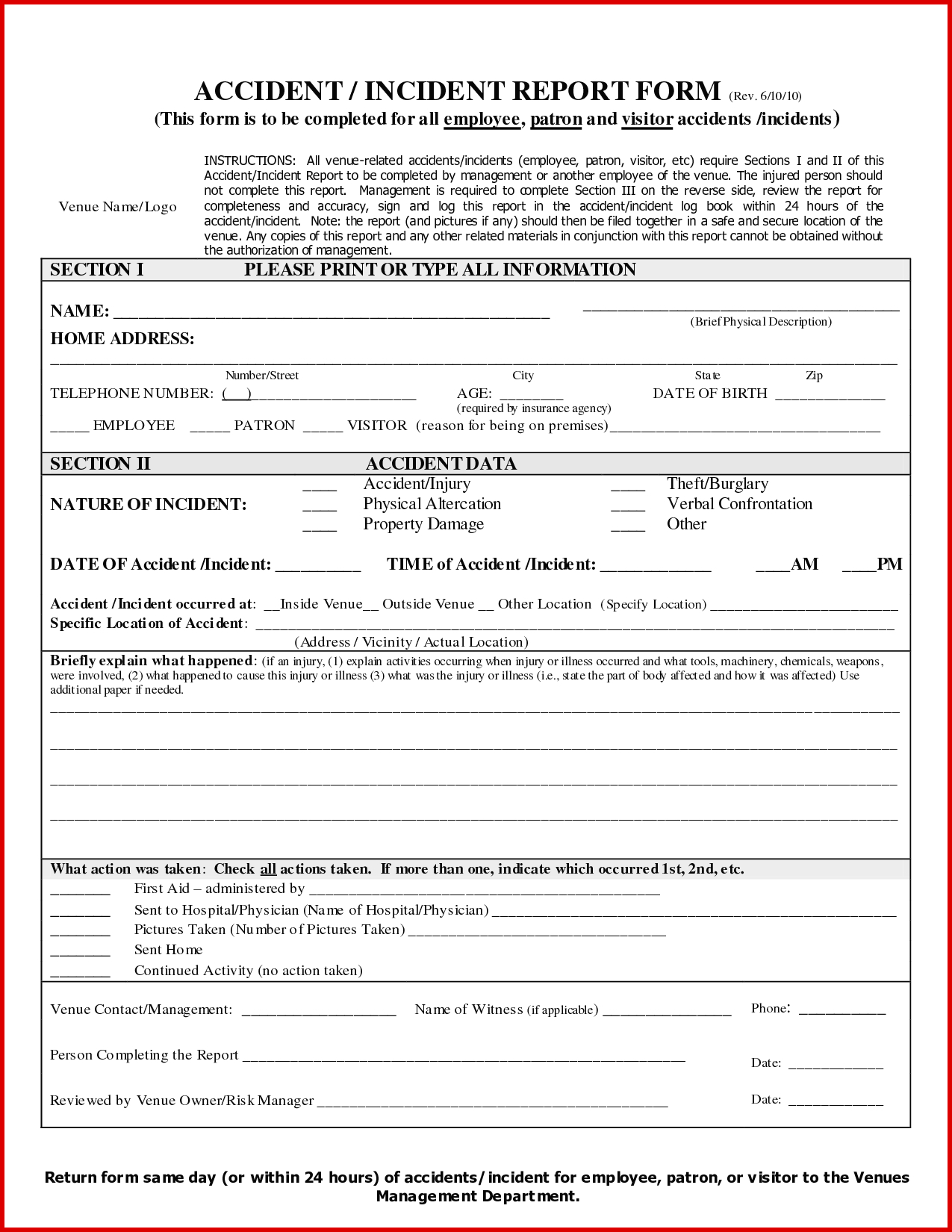 Form For Accident Incident Report Karis Sticken Co Injury With First Aid Incident Report Form Template
