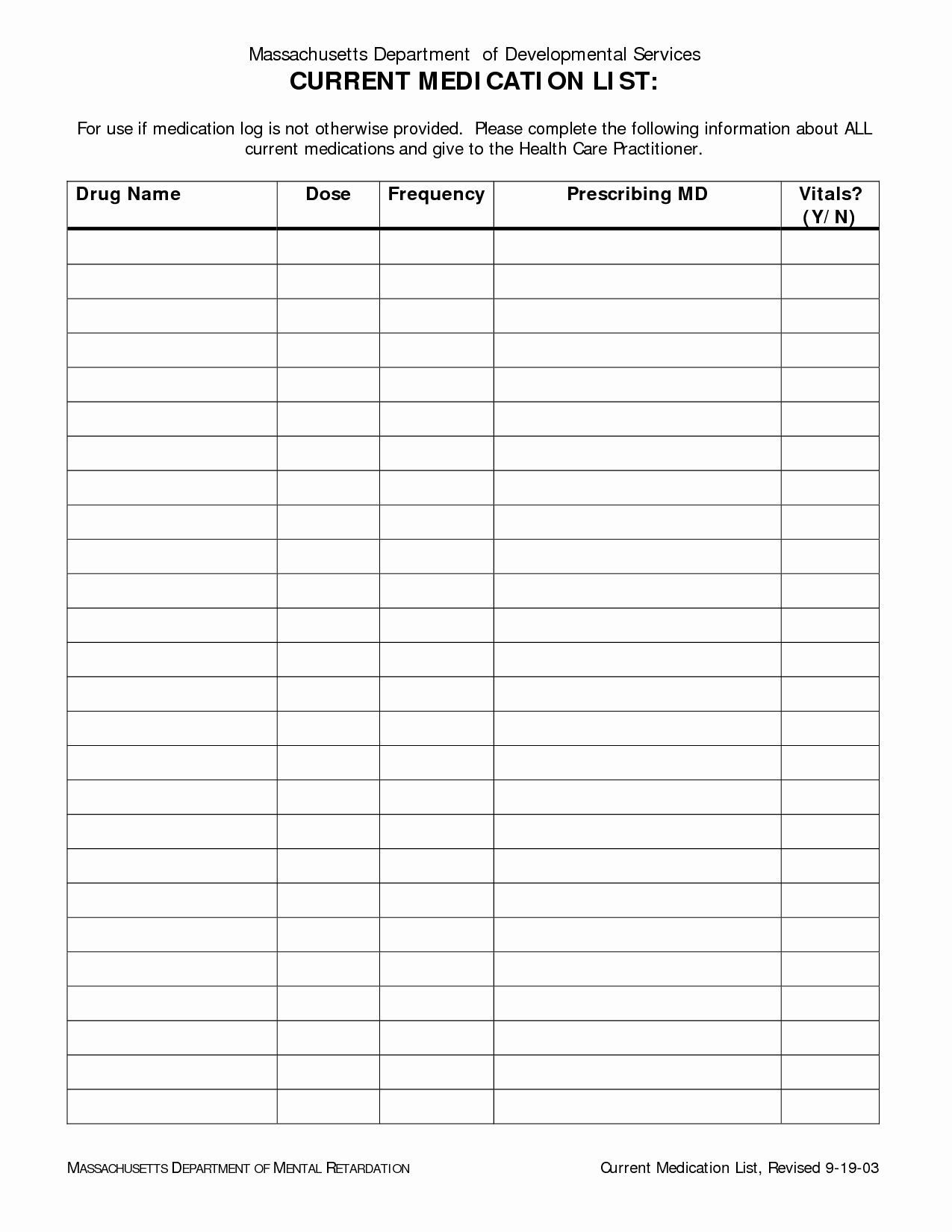 Printable Medication List