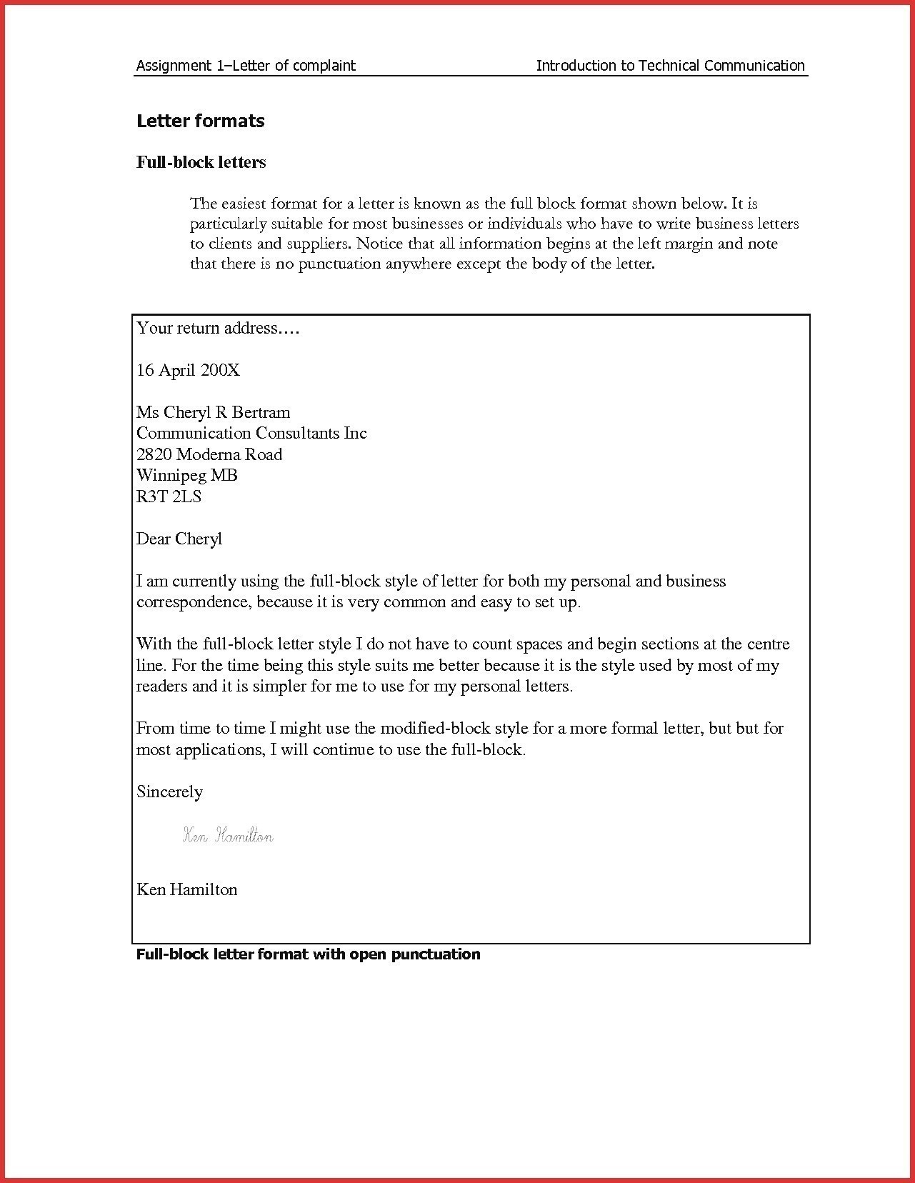 Formal Business Letter Uk Block Format Full Sample Template With Regard To Modified Block Letter Template Word