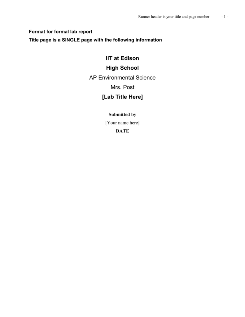 Formal Lab Report Template For Formal Lab Report Template