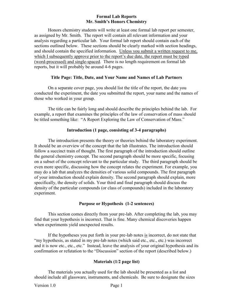 Formal Lab Report Template Within Introduction Template For Report