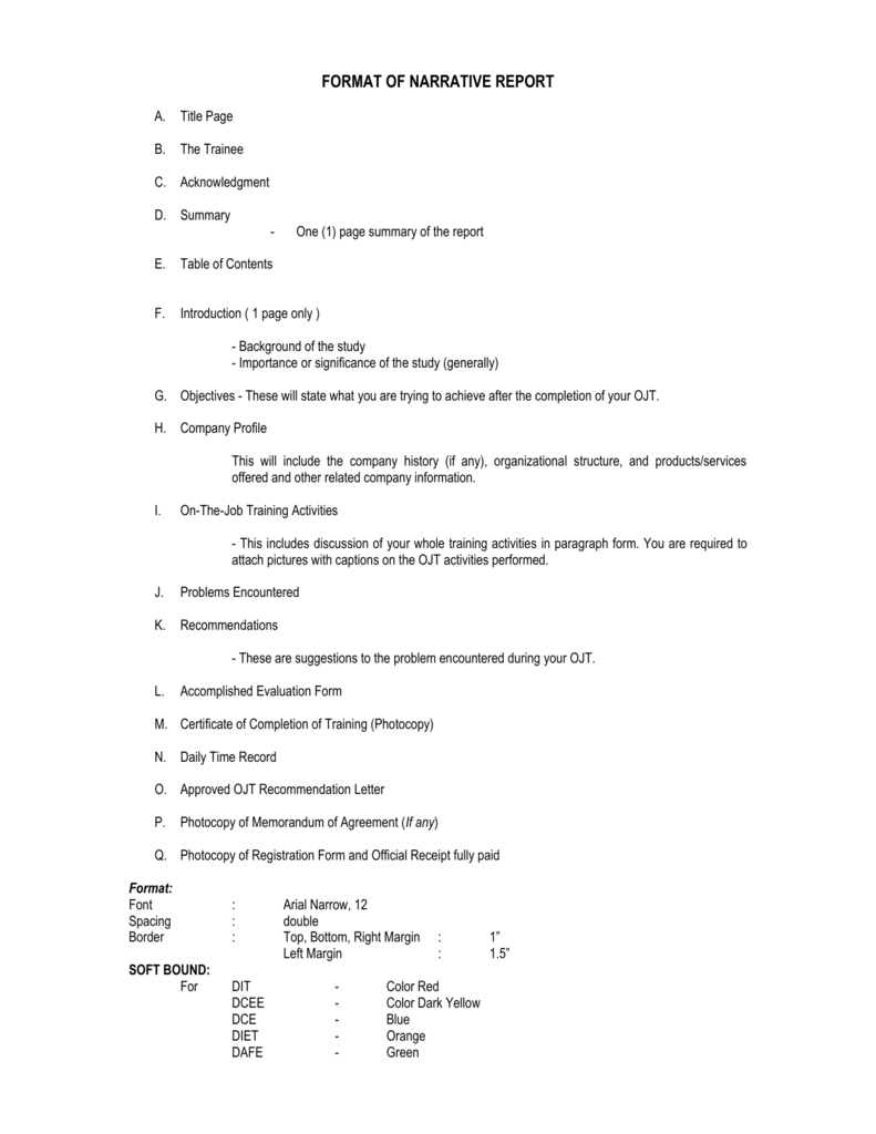 Format Of Narrative Report Within Training Summary Report Template