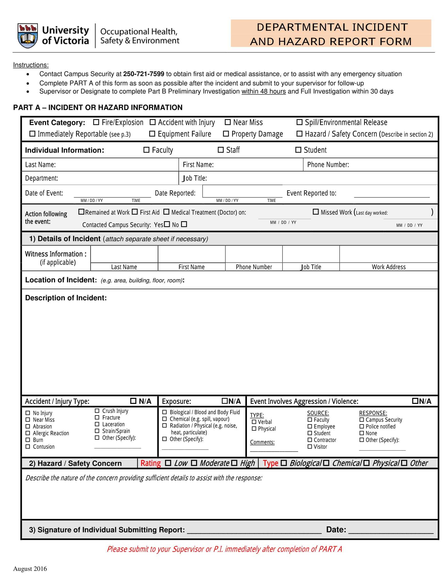 Free 13+ Hazard Report Forms In Word | Pdf Pertaining To Incident Hazard Report Form Template