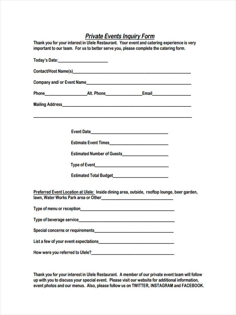 Free 6+ Event Inquiry Forms In Samples, Examples, Formats Pertaining To Enquiry Form Template Word