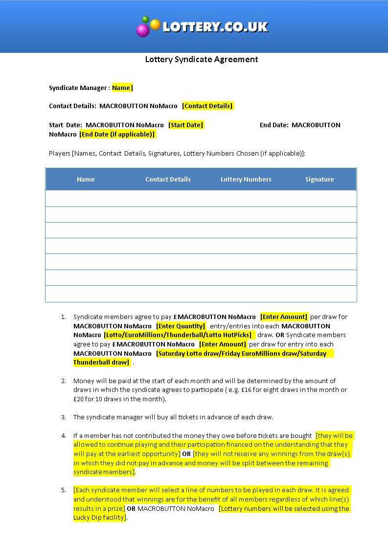 Free 6+ Significance Of Lottery Syndicate Forms In Pdf | Doc For Lottery Syndicate Agreement Template Word