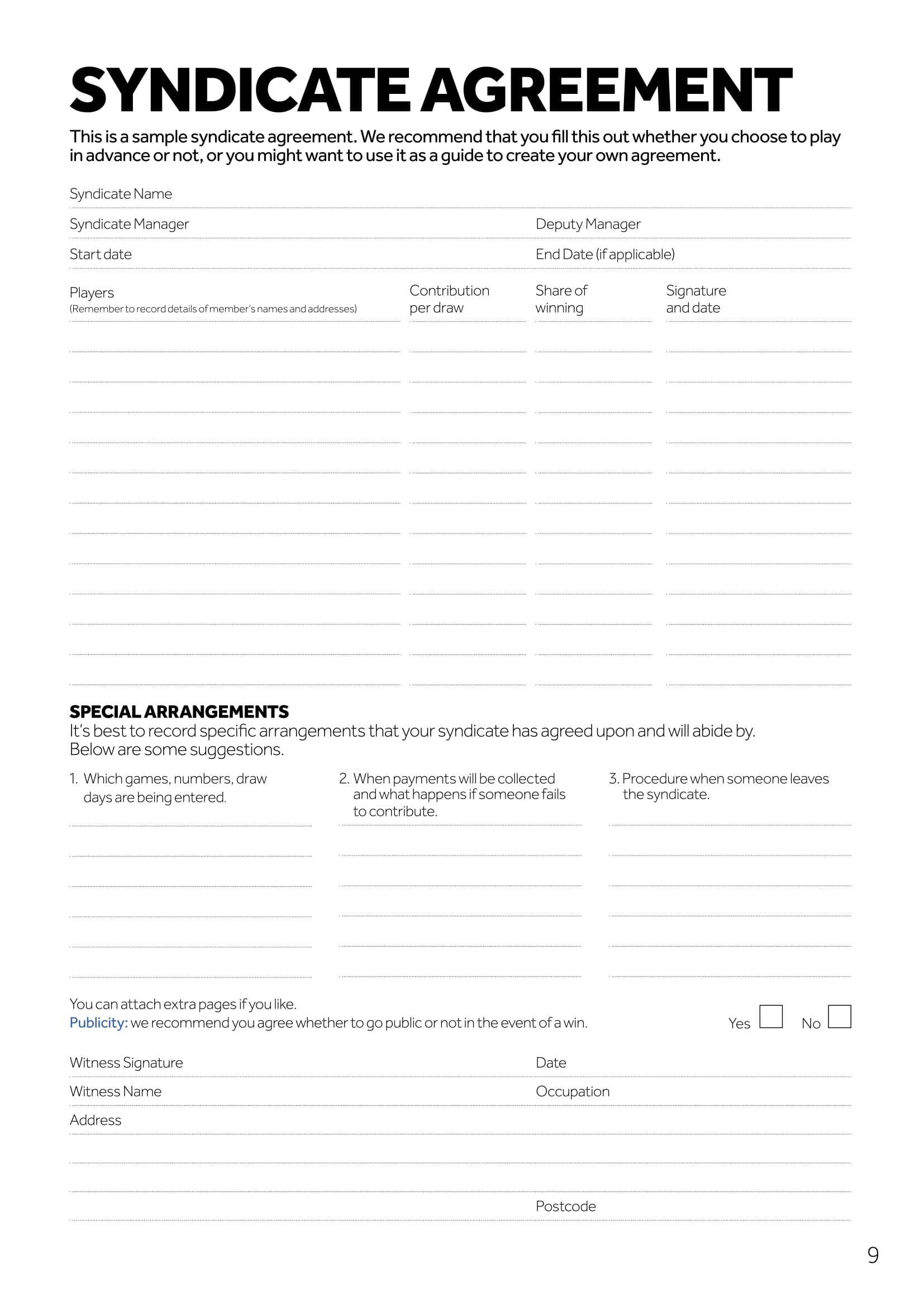 Free 6+ Significance Of Lottery Syndicate Forms In Pdf | Doc Regarding Lottery Syndicate Agreement Template Word