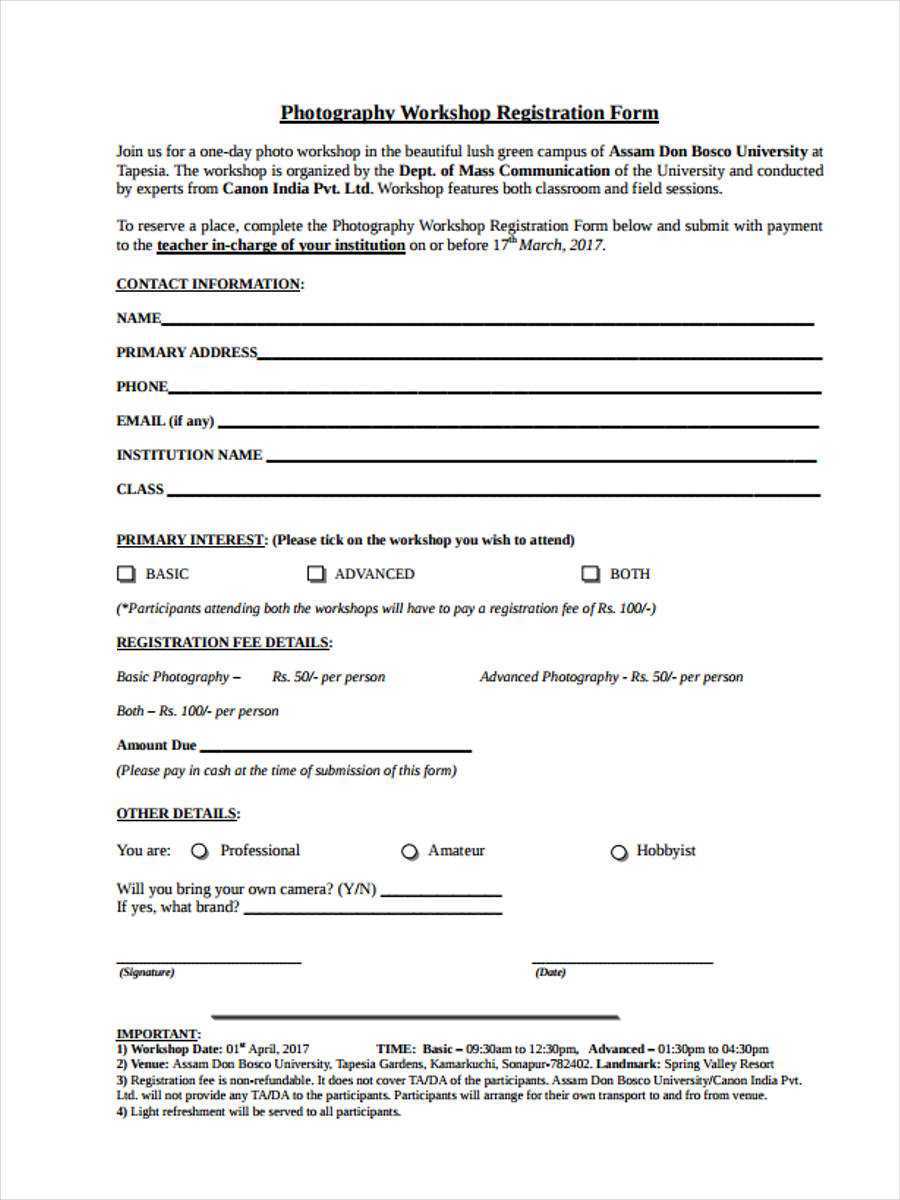 Free 9+ Workshop Registration Forms In Sample, Example, Format Within Seminar Registration Form Template Word