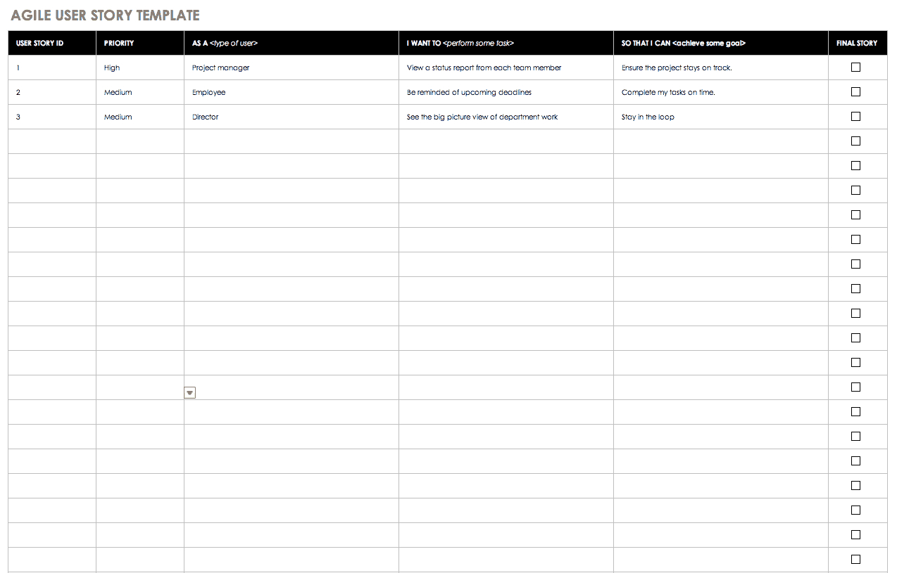 Free Agile Project Management Templates In Excel Inside User Story Template Word