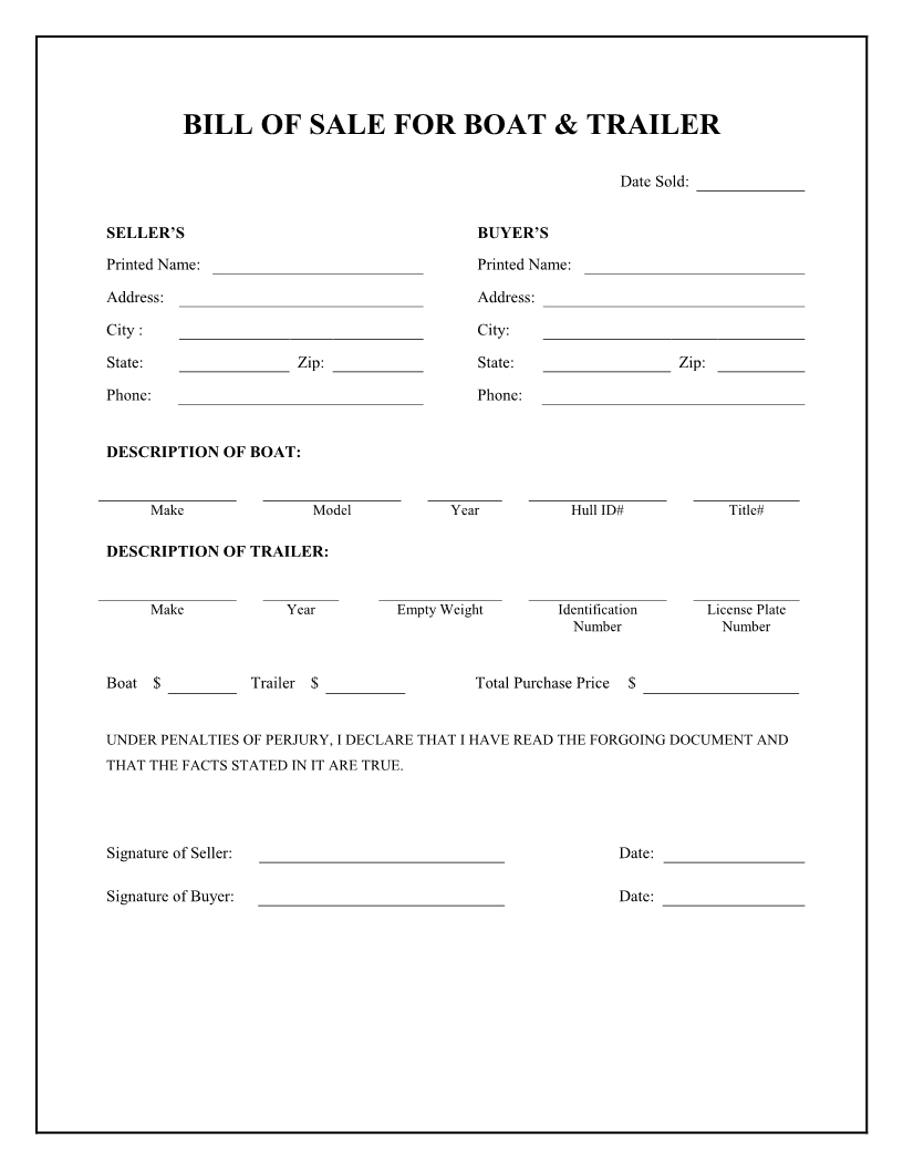 Free Boat & Trailer Bill Of Sale Form – Download Pdf | Word With Credit Card Templates For Sale
