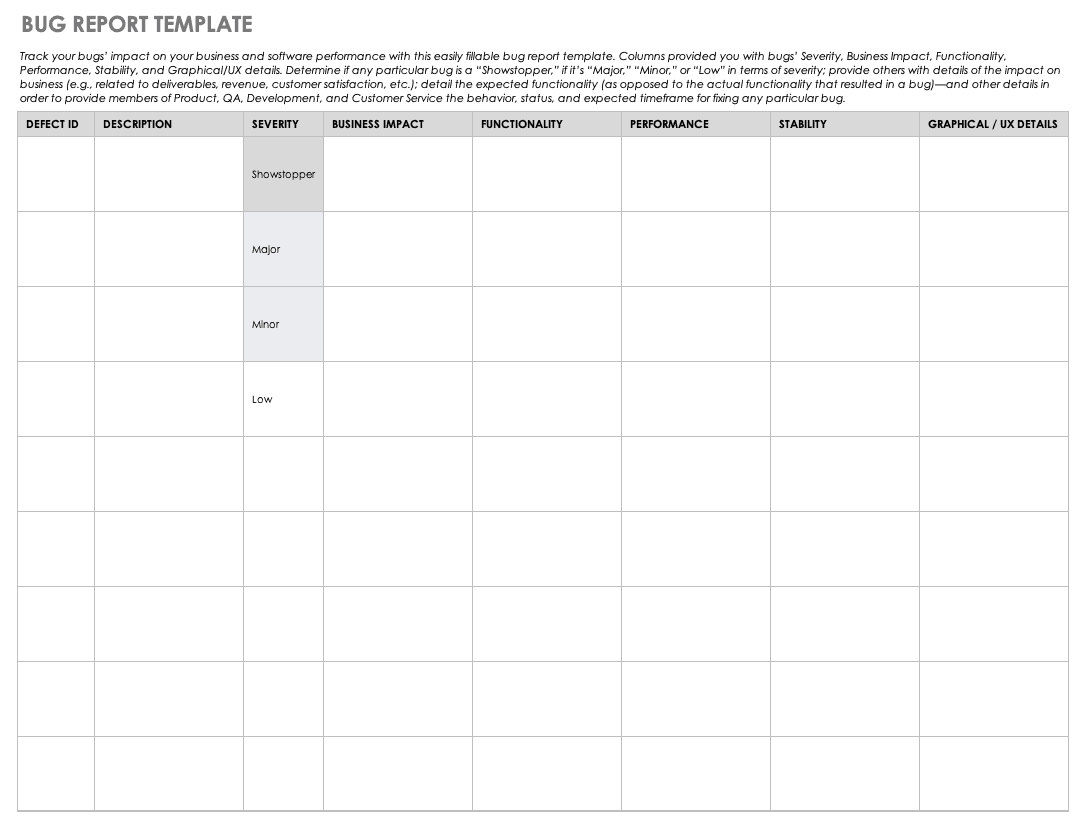 Free Bug Report Templates And Forms | Smartsheet Pertaining To Bug Summary Report Template