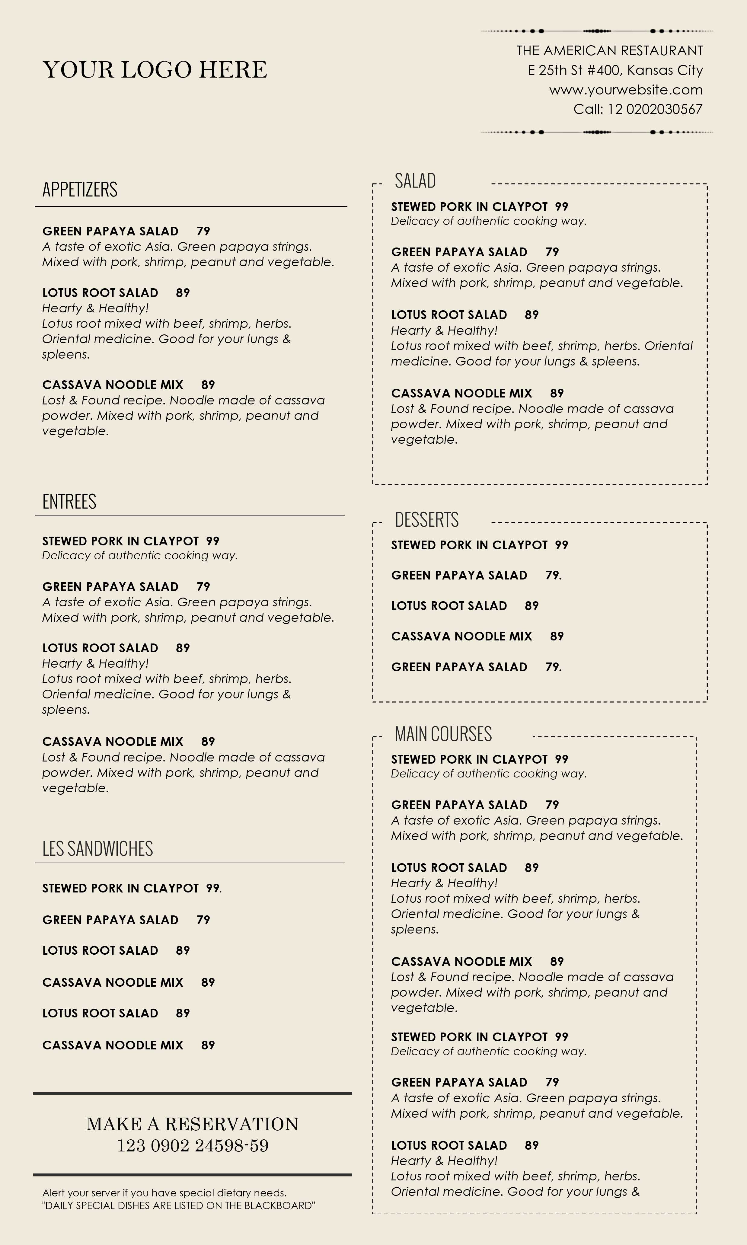 Free Cafe Menu Templates For Word – Atlantaauctionco In Free Cafe Menu Templates For Word