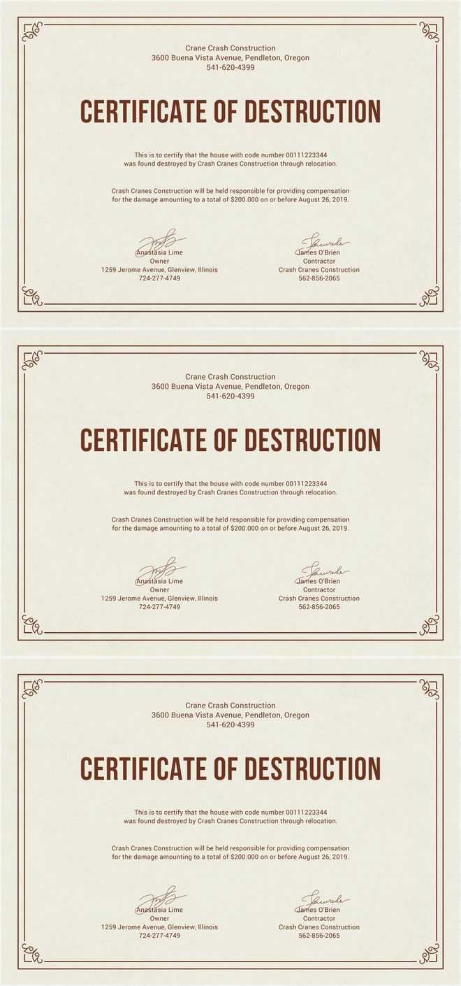 Free Certificate Of Destruction | Free Certificate Templates For Destruction Certificate Template