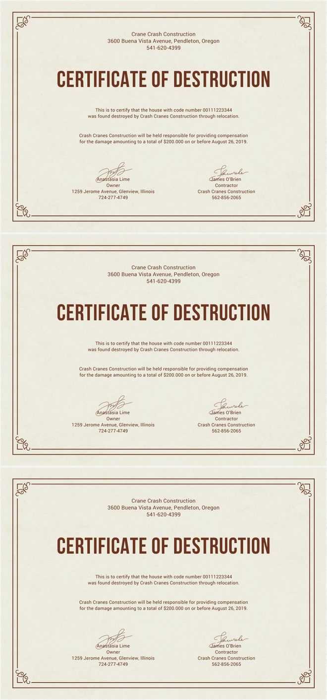 Free Certificate Of Destruction | Free Certificate Templates For Free Certificate Of Destruction Template