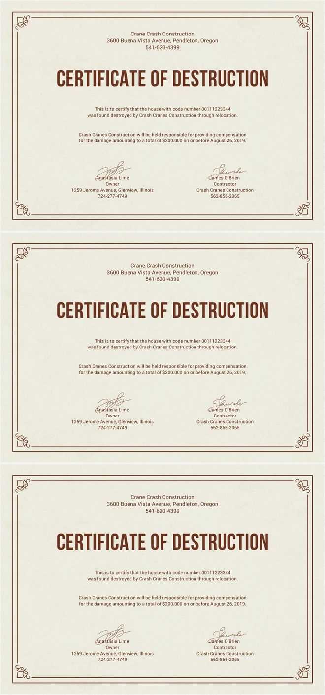 Free Certificate Of Destruction | Free Certificate Templates For Free Certificate Of Destruction Template