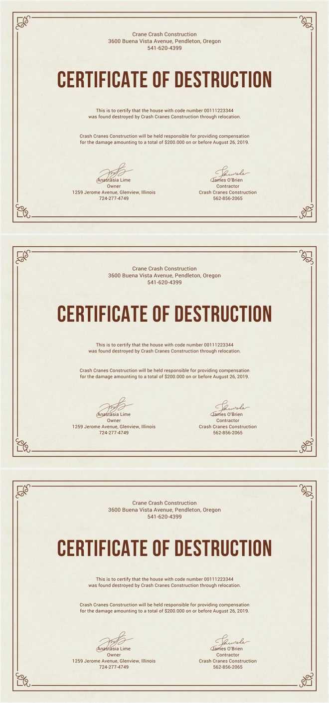 Free Certificate Of Destruction | Free Certificate Templates Inside Certificate Of Destruction Template