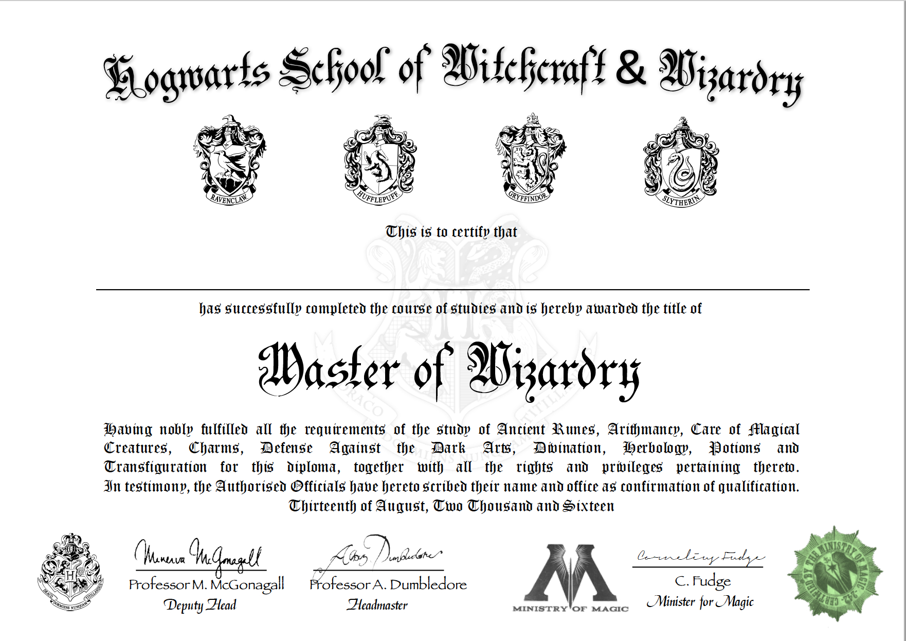 Free Certificate Of Hogwarts To Download And Use | Harry Regarding Harry Potter Certificate Template