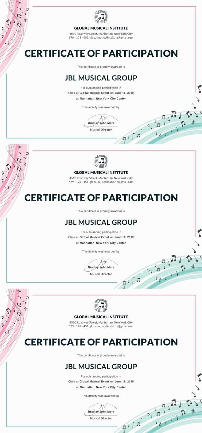 Free Choir Certificate Of Participation | Note | Certificate With Regard To Choir Certificate Template