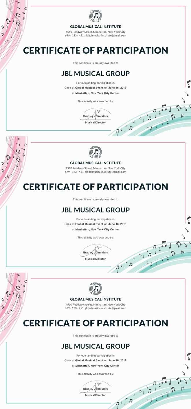 Free Choir Certificate Of Participation | Note | Certificate With Regard To Choir Certificate Template