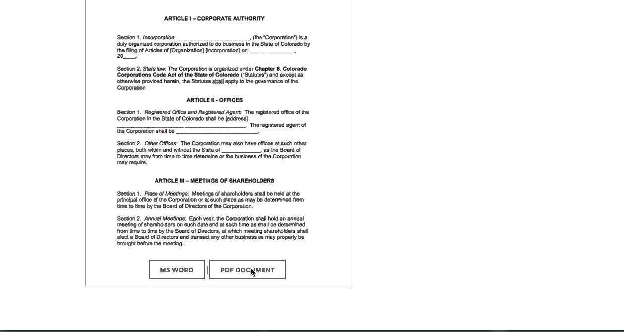Free Colorado Corporate Bylaws Template | Pdf | Word Regarding Corporate Bylaws Template Word