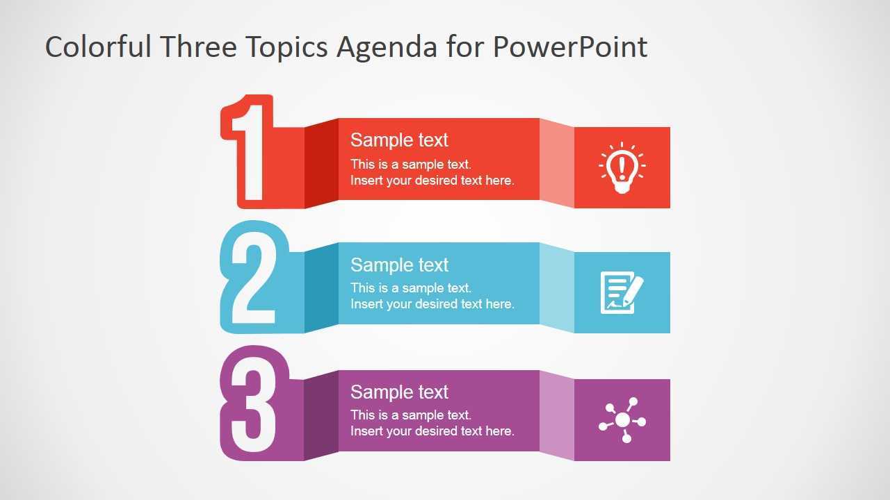 Free Colorful Three Topics Agenda For Powerpoint In Powerpoint Sample Templates Free Download