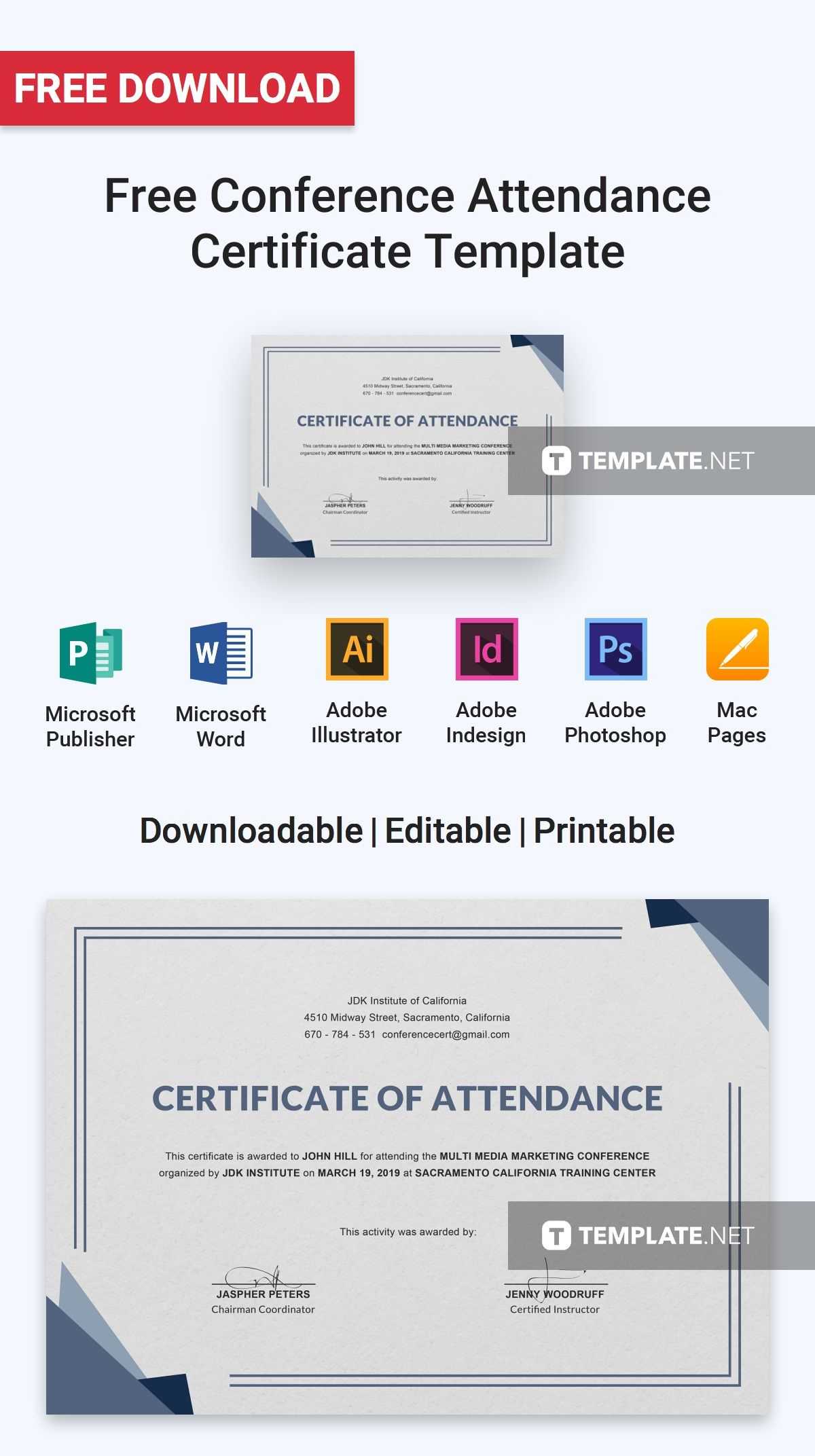 Free Conference Attendance Certificate | Certificate For Certificate Of Attendance Conference Template